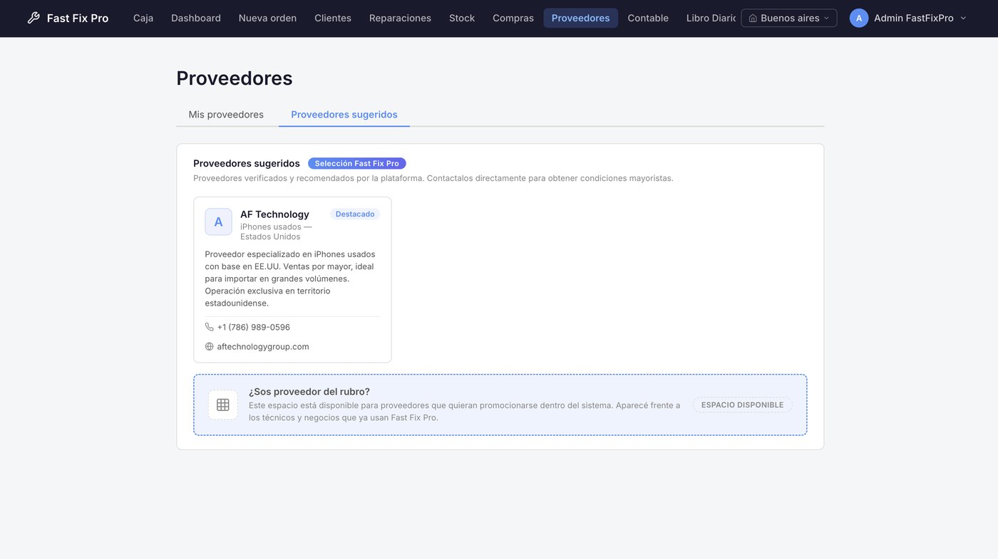 Proveedores sugeridos Fast Fix Pro